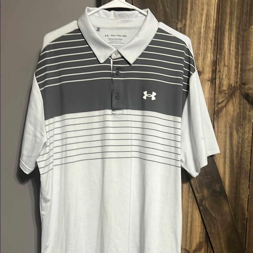 Under Armour Gray and White Polo Shirt with Gradient Stripes